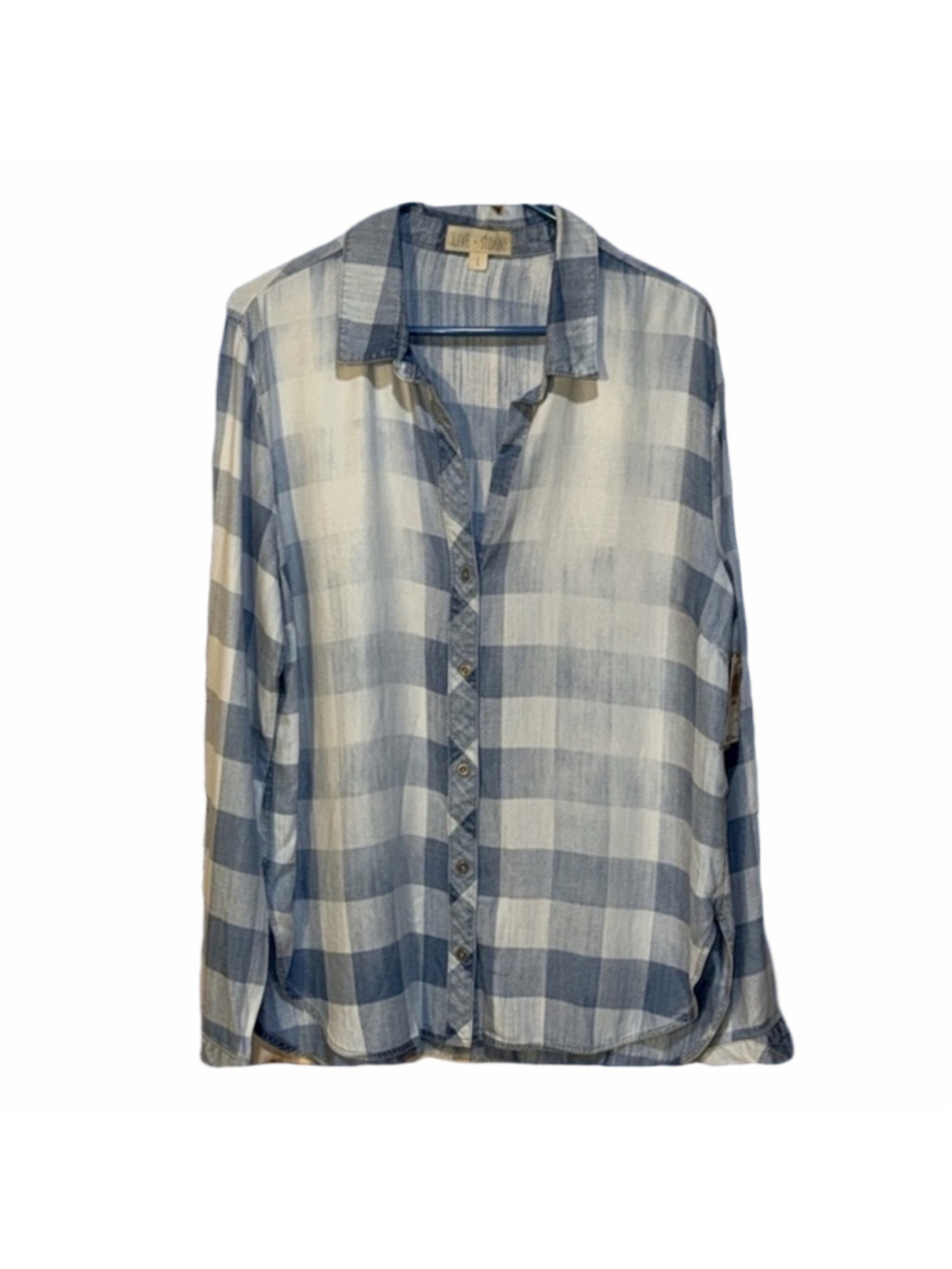 Olive + Sloane Blue White Checkered Button Down Shirt Large NWT